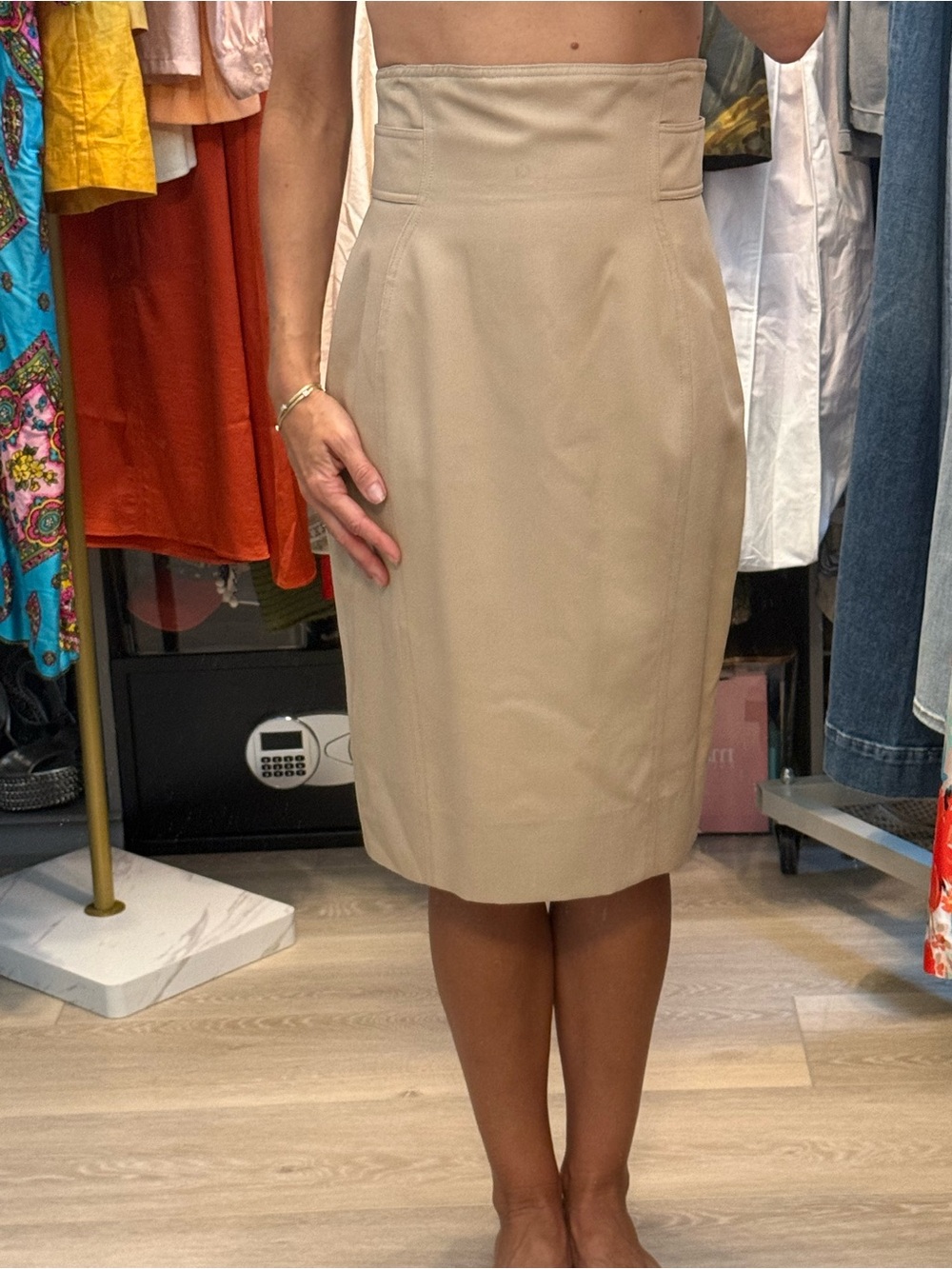 Barbara Bui Beige High-Waist Pencil Skirt